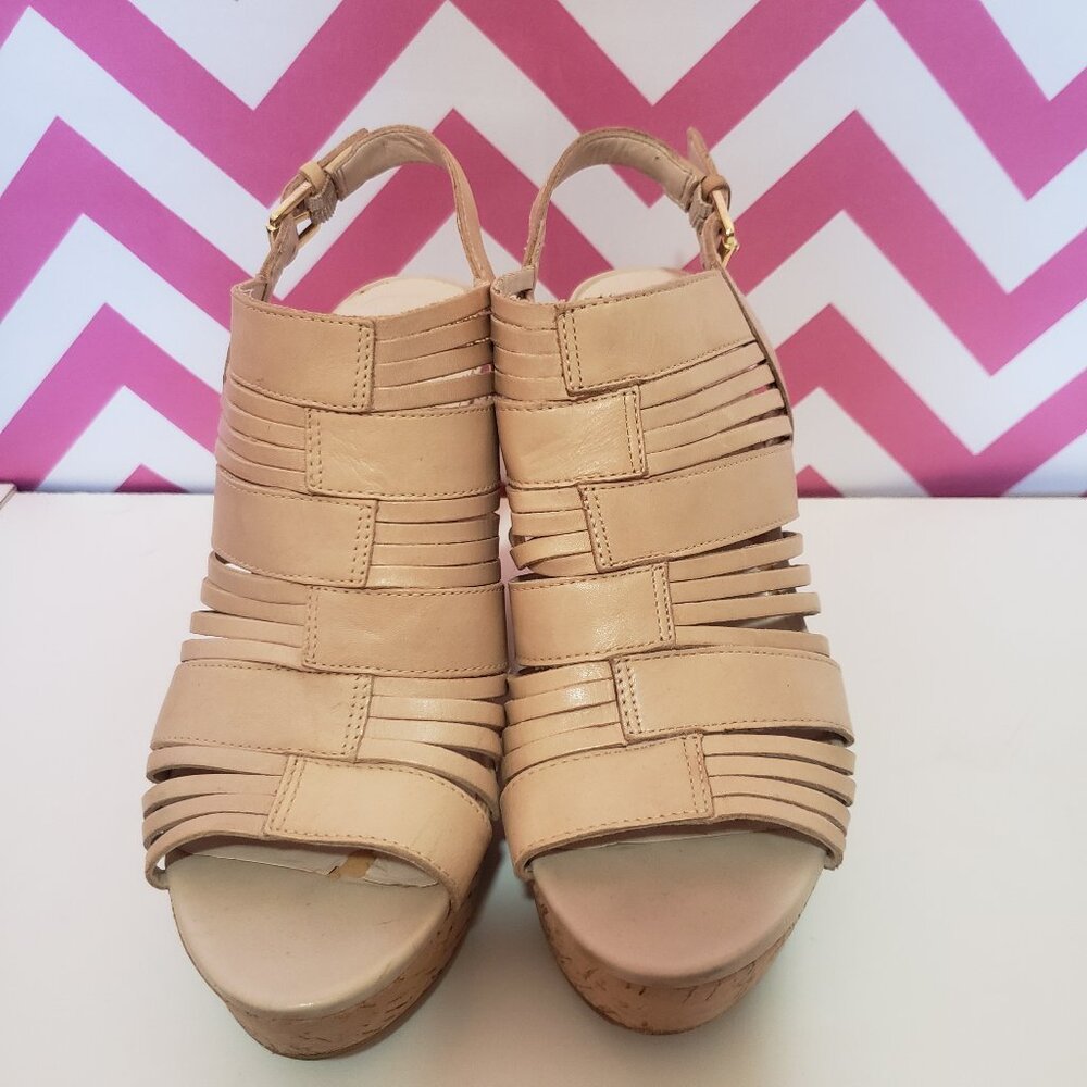 Strappy Nude Leather Wedge Size 7M